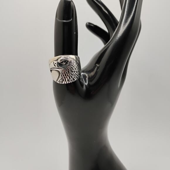 Eagle Head Sterling Silver Wide Band Ring Sz 11 - Picture 7 of 7